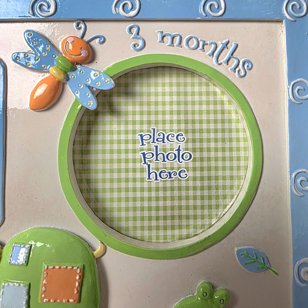 My First Year Baby Milestone Photo Frame 4 Openings Insects Turtle Frog Blue - Picture 7 of 8